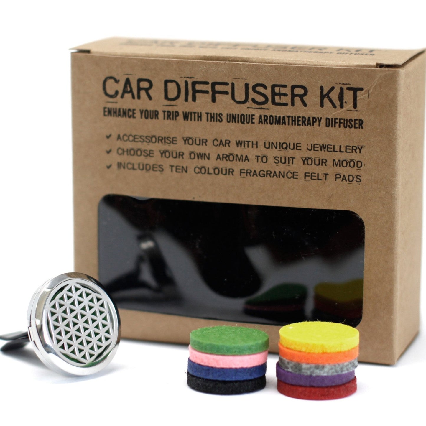 Aromas en ruta -  KIT DIFUSOR PARA COCHE FLOR DE LA VIDA