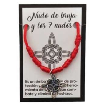 Pulsera roja NUDO DE BRUJA y SIETE NUDOS